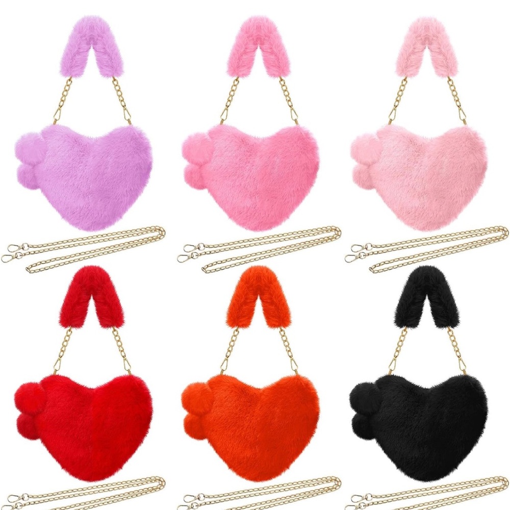 Heart Shaped Faux Fur Fluffy Purse